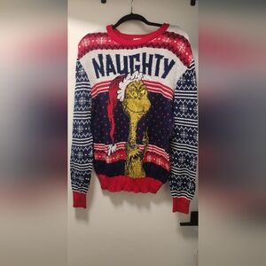 Men's Naughty Grinch Christmas Sweater - Red, Blue, White